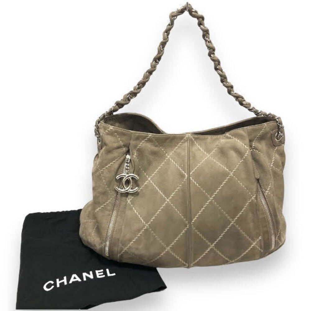 Chanel Suede Stitch Tote Bag Gray Chain
